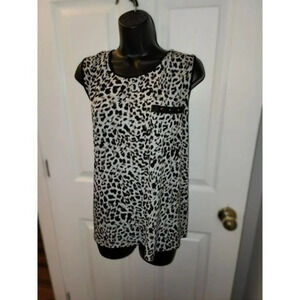 Calvin Klein Sleeveless Leopard Print‎ Top Women's Black White Casual